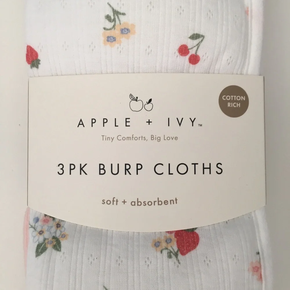Baby Burp Cloths Cotton Front Pink Floral Strawberries Stripes NEW | Apple + Ivy